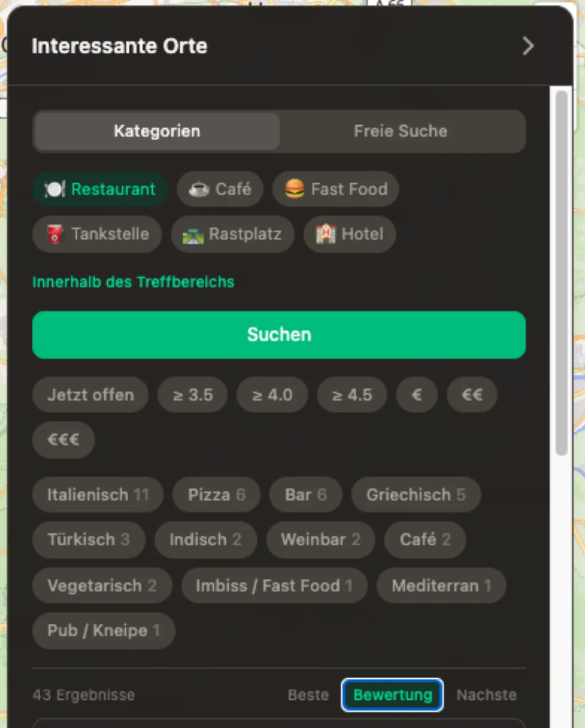 POI-Kategorien filtern